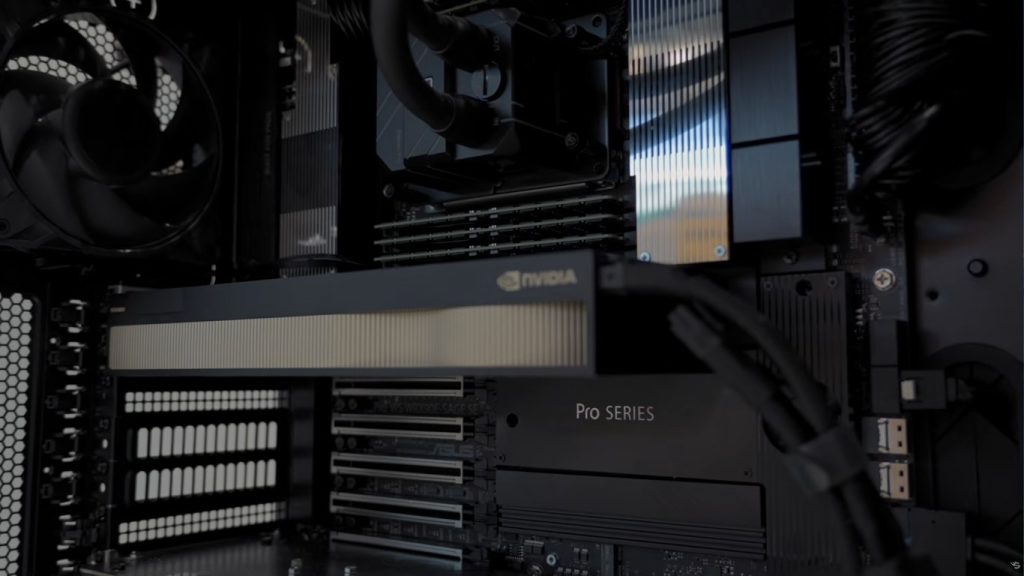 Blick in eine professionelle Performance-Workstation mit NVIDIA-Pro-Grafikkarte